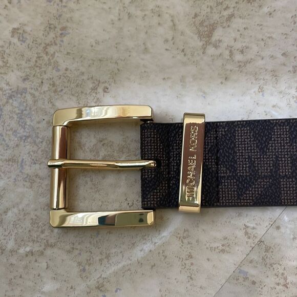 MICHAEL KORS SYNTHETIC LEATHER MK DESIGN BELT IN BROWN - Picture 3 of 9